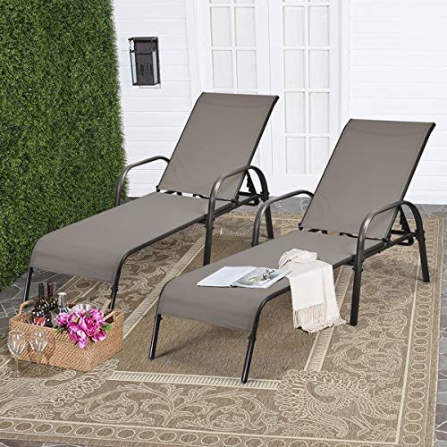 Tangkula Lounge Chair Outdoor, Patio Chaise Lounge with Adjustable Backrest, Reclining Pool Lounge Chair for Outside with Heavy Duty Steel Frame, Suitable for Beach, Yard, Balcony, Poolside - color: Brown