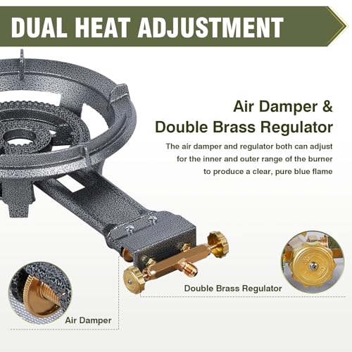 Bestfire 13" Single Propane Burner Stove 90,000 BTU Cast Iron Portable Outdoor Burner with 0-20 PSI Adjustable Regulator and 4ft Hose Perfect for Outdoor Wok Cooking - color: 13“ wok burner