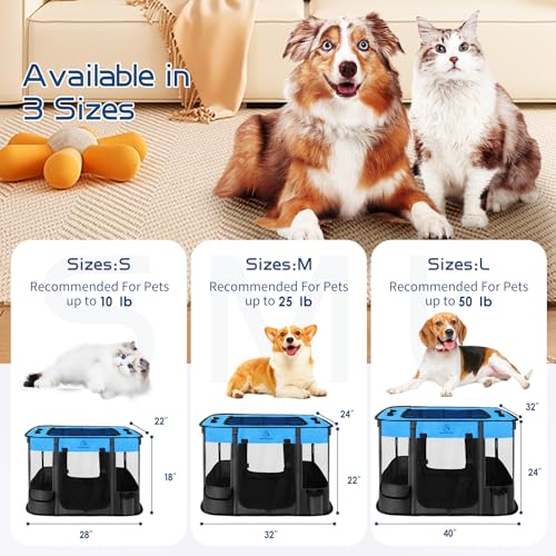 40x32x24 Inches Dog Playpen,Pet Playpen,Foldable Puppy Cat Playpen,Portable Exercise Kennel Tent Crate,Water-Resistant Breathable Shade Cover,Indoor Outdoor Travel Camping Use for Small Animals(L) - color: Blue, style: Large(40"*32"*24")