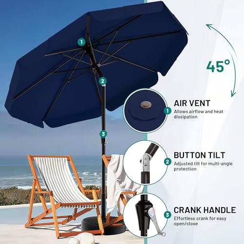 AreShark 9FT Valance Patio Umbrella, Outdoor Table Umbrella with Tilt and Crank, Outdoor Market Umbrellas W/ 8 Sturdy Ribs UV Protection for Garden, Deck, Backyard and Pool, Navy - color: Navy, size: 9 FT