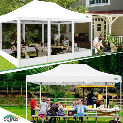 COBIZI 10x15 Canopy Tent with 4 Sidewalls,Heavy Duty Pop up Canopy with Mosquito Netting,Easy up Screen Canopy for Parties Wedding Patio Tent with Handbag,White - color: White, size: 10x15ft(standard)