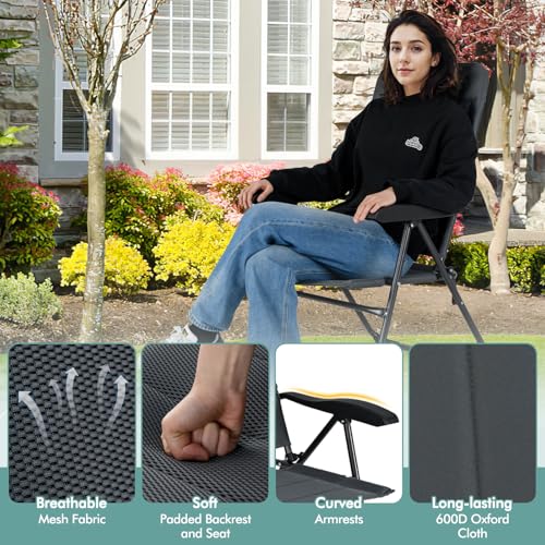 Tangkula Patio Chairs Set of 2, Folding Patio Dining Chairs with 7 Adjustable Backrest Positions, Outdoor Padded Lawn Chairs for Patio Garden Poolside Yard Beach, Support 300 lbs (2, Grey) - color: Grey