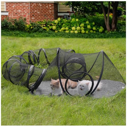 Rest-Eazzzy Outdoor Cat Enclosures, Portable Cat Tent for Outside Enclosure for Indoor Cats, Catio Outdoor Cat Enclosure for Kitty and Small Animals, Cat Playpen with Tunnel, Storage Bag - color: black- circular tunnel