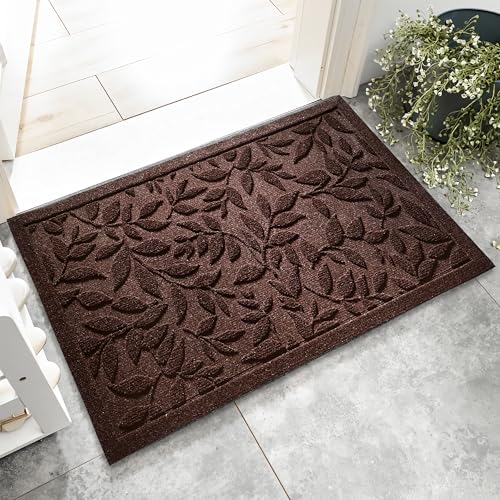 Coffee Brown Leaves Fall Outdoor Indoor Entrance Doormats, Absorbent Durable Heavy Duty Welcome Front Door Mat,Thick Natural Rubber Back,Easy Clean Entryway Mat 17x30 Inch, Low Profile - color: Leaves-coffee, size: 1'5" x 2'6" (Rectangular)