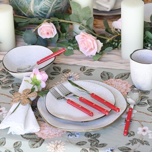 ANNOVA Silverware Set, Retro/Rivet Colorful Stainless Steel Tableware Kitchen Flatware Set Utensils, Includes Dinner Knives, Forks, Spoons, Salad Forks & Dessert Spoons (Red, 10 Pieces) - color: Red