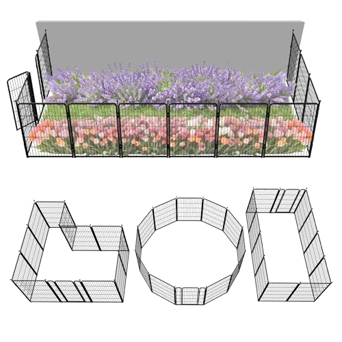 FXW Garden Fence Outdoor for the Yard – 40in(H) x 27.3ft(L) Heavy Duty Metal Animal Barrier for Dog, No Dig Decorative Dog Fence, 12 Panels, Black - color: Black, size: 40"H