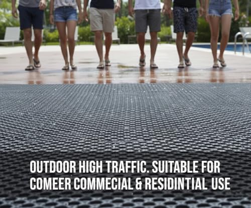 PVC Drainage Floor Mat Non-Slip Commercial Wet Area Mat for Outdoor and Indoor Restaurant Kitchen Bar Swimming Pool Splash Matting Water Drain Flooring Mat (Black, 3FTX16.4FT) - size: 3x16.4FT