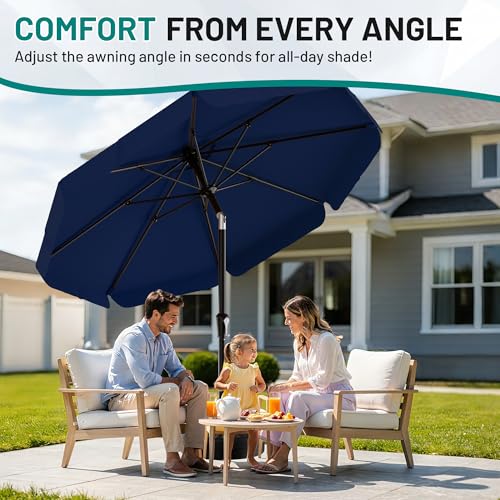 AreShark 9FT Valance Patio Umbrella, Outdoor Table Umbrella with Tilt and Crank, Outdoor Market Umbrellas W/ 8 Sturdy Ribs UV Protection for Garden, Deck, Backyard and Pool, Navy - color: Navy, size: 9 FT