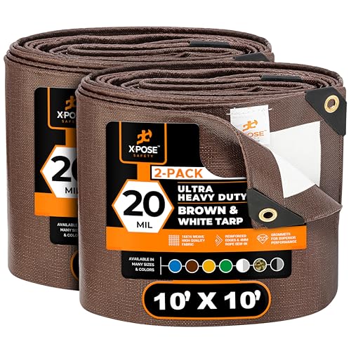 Xpose Safety 10' x 10' Ultra Heavy Duty Tarp (2-Pack) - 20 Mil Waterproof Tarps for Camping, Outdoor Adventures & Tent Cover, UV Protection, Reinforced Corners, All-Weather Durability - size: 10' x 10' (2 Pack)