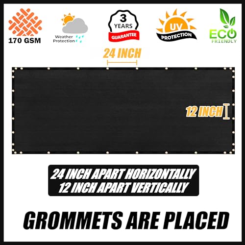 Royal Shade Custom Size 8' x 3' Black Fence Privacy Screen Windscreen Cover Netting Mesh Fabric Cloth - Cable Zip Ties Included (We Make Custom Size) - color: Black, size: 8' x 3' Customized Size