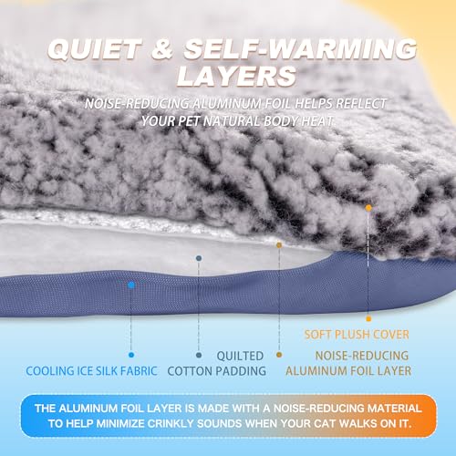 Self Warming Cat Bed, Reversible Warming Cooling Cat Bed, Winter Warm Cats Pad & Summer Cooling Cats Mat, Soft Pet Mat for Kitty & Small Dogs, Perfect for Crates, Beds, Sofas, Dark Blue, 18"x24" - color: Dark Blue, size: 18"x24"