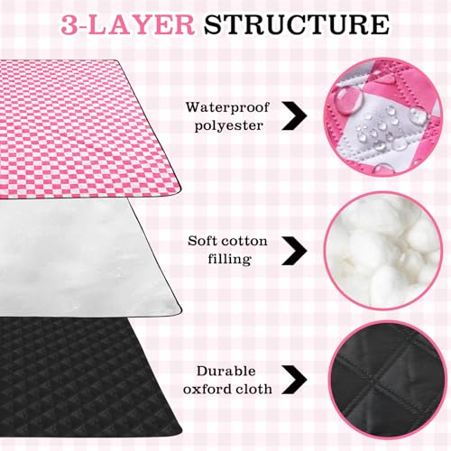 Nuanchu Checkered Picnic Blanket Extra Large Outdoor Blanket Sandproof 80"x80" Waterproof Portable Machine Washable 3 Layer Thick Gingham Picnic Mat for Beach Camping Park Grass Travel(Bright Pink) - color: Bright Pink