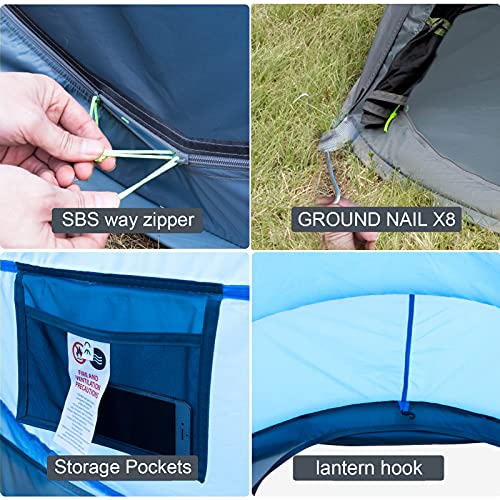 4 Person Easy Pop Up Tent Waterproof Automatic Setup 2 Doors-Instant Family Tents for Camping Hiking & Traveling - color: Blue & Grey