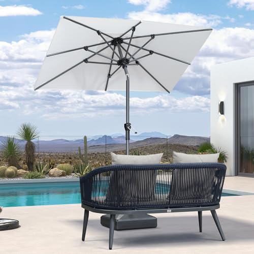 PURPLE LEAF 6' x 4' Rectangular Patio Umbrella Outdoor Table Umbrella Aluminum Frame Market Umbrella Sun Umbrella with 8 Sturdy Ribs Tilt for Garden Deck Lawn Pool White - color: White, size: 4' x 6'