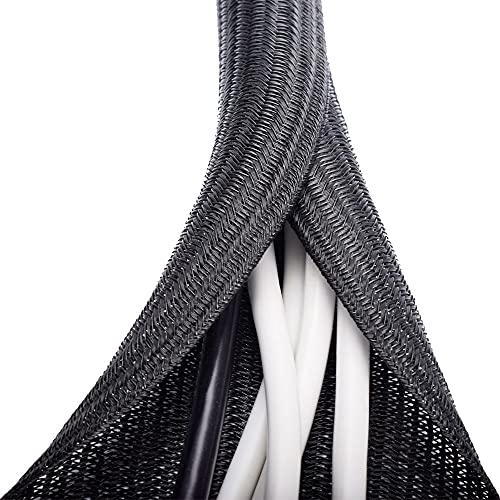 ZhiYo 6.6ft - 1 inch Cable Sleeve, Cord Wrap Wire Protector Tubing for Pets, PC Cable Wrap, Computer Cable Management Sleeve - Black - color: Black, size: 6.6ft, 1''