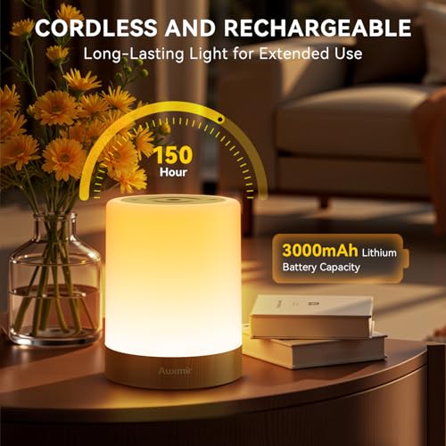 Auxmir Night Light for Kids Baby, Dimmable Touch Lamp for Nursery, 256 RGB Colors 5 Brightness, Portable Rechargeable Table Lamp for Nightstand, Kids Night Light for Bedroom Living Room, Brown-2 Pack - color: Brown-2 Pack