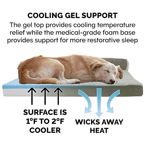 Furhaven Cooling Gel Dog Bed for Medium/Small Dogs w/ Removable Bolsters & Washable Cover, For Dogs Up to 35 lbs - Two-Tone Plush Faux Fur & Suede L Shaped Chaise - Dark Sage, Medium - color: (Two-Tone Faux Fur & Suede) Dark Sage, size: Medium