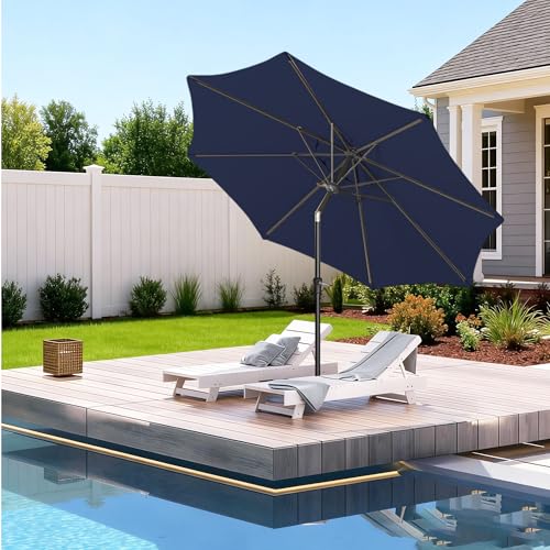 9FT Outdoor Patio Umbrella Outdoor pool Umbrella with Push Button Tilt and Crank, Market Umbrella 8 Sturdy Ribs UV Protection for Garden, Deck, Backyard (navy) - color: Navy