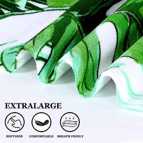 Genovega Oversized Terry Beach Towel 36 x 72 in Soft Extra Large Big Pool Swim Towels for Adult XL Clearance Big Travel Blanket Cruise Vacation Accessories Essentials Lounge Chair Cover Green Leaves - color: Green Leaves