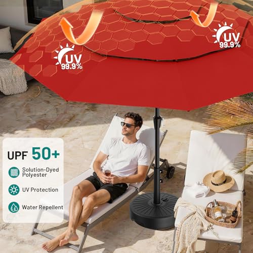 AreShark 9ft 3-Tier Patio Umbrellas, Outdoor Umbrella with 8 Sturdy Ribs UV Protection Windproof, Market Table Umbrella w/Push Button Tilt & Crank for Pool, Porch, Deck, Garden(Red) - color: Red
