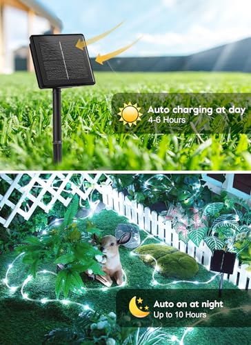 Brightown Solar Rope Lights, IP65 Waterproof 39FT 100LED Outdoor Solar String Lights Solar Powered Fairy Lights with 8 Lighting Modes for Party Garden Yard Home Holiday Tree Decoration, Pure White - color: Pure White, size: 100 LED