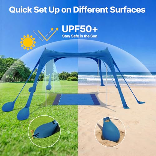 Suteck Beach Tent Sun Shelter with Sidewall, Easy Set Up 10x10ft Beach Canopy, Outdoor Sun Shade with UPF 50+UV Protection, 8 Sandbags, 4 Stability Poles for Camping, Fishing or Picnics(Navy Blue) - color: Navy Blue