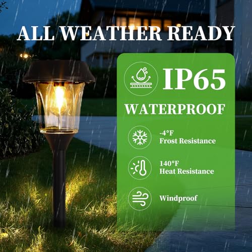 Solar Pathway Lights Outdoor 4 Pack, Stainless Steel & Glass Solar Garden Lights, Auto Dusk to Dawn IP65 Waterproof LED Path Lights for Yard, Lawn, Walkway, Driveway - color: Black