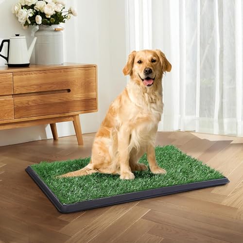 Indoor Dog Potty Grass with Tray Large, Reusable Dog Pee Grass Pad with Tray, Artificial Grass Turf for Puppy Potty Training, Outdoor Portable Pet Loo Toilet, 3-Layer System, 30" × 20" - size: L 30x20x1.2IN-1 Grass Pad