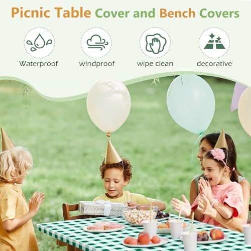 Picnic Table Cover with Bench Covers and Bag, Camping Table Camping Essentials Cover with Elastic Edges(Green) - color: Green