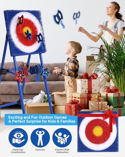 Axe Throwing Game for Backyard - 8 Throwing Axes Set - Deluxe Foldable Plastic Axe Throwing Target Game for Adults Kids, Outdoor Games Carnival Games