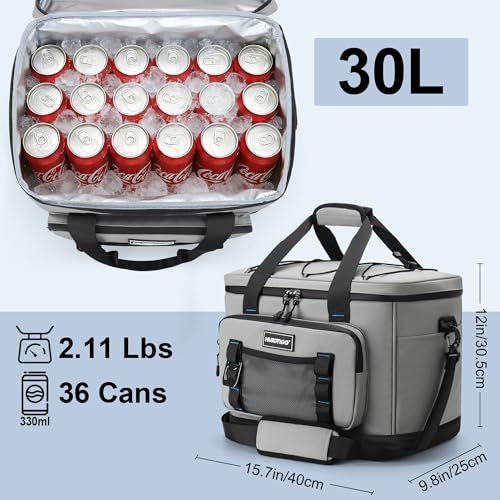 Hulongo Insulated Foldable Collapsible Cooler Bag Soft Sided Cooler for Picnic, Camping, Grocery Shopping, Beach, 30L - color: gray
