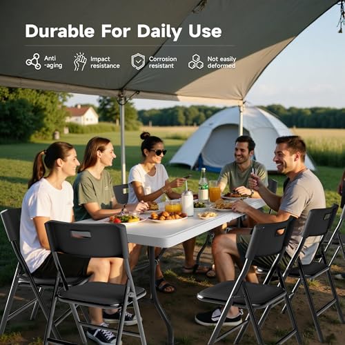 6FT Folding Table Set with 8 Folding Chairs, Heavy Duty 330 lbs Table & 330 lbs Chairs, Portable Folding Furniture Bundle for Camping, Party, Indoor & Outdoor Use - color: White Table & Black Chairs, size: 6ft, style: 8 chairs