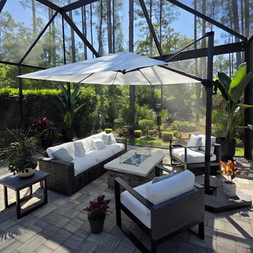 PURPLE LEAF 10 Feet Patio Umbrella Outdoor Cantilever Square Umbrella Aluminum Offset Umbrella with 360-degree Rotation for Garden Deck Pool Patio, White - color: White, size: 10' X 10', style: Standard