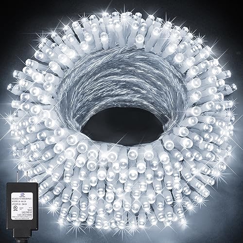 KNONEW 197FT 500 LED Christmas Lights Outdoor String Lights 8 Modes & Memory Fairy Light Plug in Waterproof LED String Lights for Xmas Yard Tree Wedding Party Holiday Decorations (Cool White) - color: Cool White, size: 197FT 500 LED