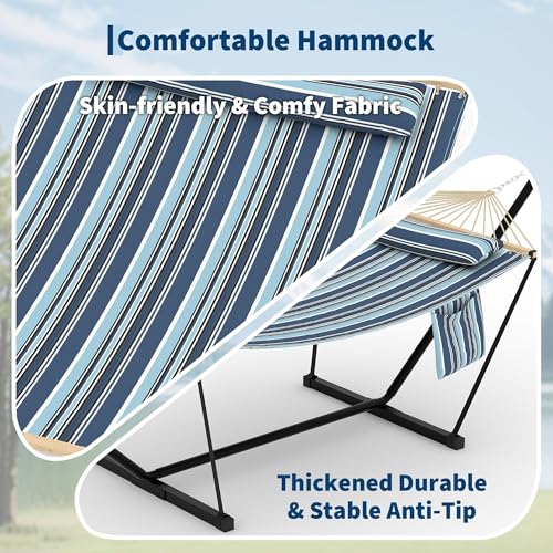 Double Hammock with Stand - Heavy Duty Portable 2 Person Design with Adjustable Steel Stand, Max 450LBS, Ideal for Outdoor Patio, Garden, Beach & Backyard - color: L-blue