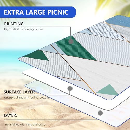DanCoom Picnic Blanket, Foldable Waterproof Sand Mat, Extra Large Picnic Blanket Outdoor Picnic Mat Beach Blanket for Park Grass Camping Hiking Travel Family Concerts - color: Geometric Half-color, size: 6'7" x 4'11" (Rectangular)