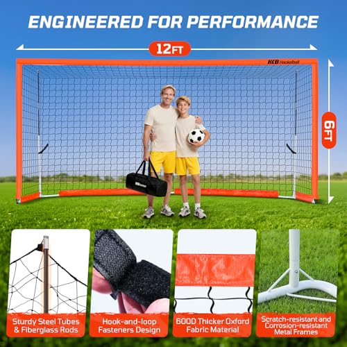 Haokelball Portable Soccer Goal for Backyard, 12x6 FT Soccer Net with Metal Post for Adult Youth Practice, Outdoor Training Equipment with Agility Ladder, Cones, Ground Stakes and Carry Bag - color: Orange