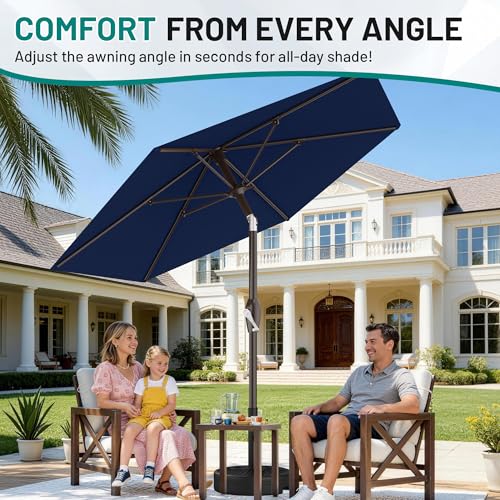 AreShark 7.5FT Patio Umbrella Table Market Umbrella with 6 Sturdy Ribs, Button Tilt/Crank Heavy-Duty Round Outdoor Umbrellas for Garden, Deck, Backyard,and Pool, Navy - color: Navy, size: 7.5FT