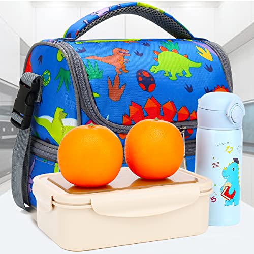FlowFly Kids Double Decker Cooler Insulated Lunch Bag Large Tote for Boys, Girls, Men, Women, With Adjustable Strap, Dinosaur - color: Dinosaur