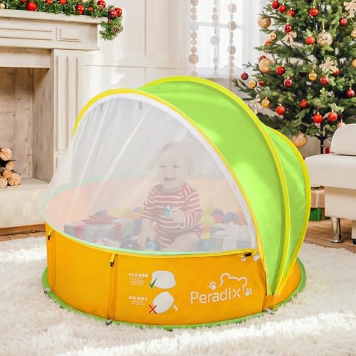 Peradix Paddling Pool for Kids & Pets Infant Ball Pit Tent, Portable Baby Beach Tent, 4-in-1 Pop Up Pool Tent with UV Adjustable Canopy, Indoor/Outdoor Playpen Foldable Toys for Child Summer 2026 - color: Yellow-green