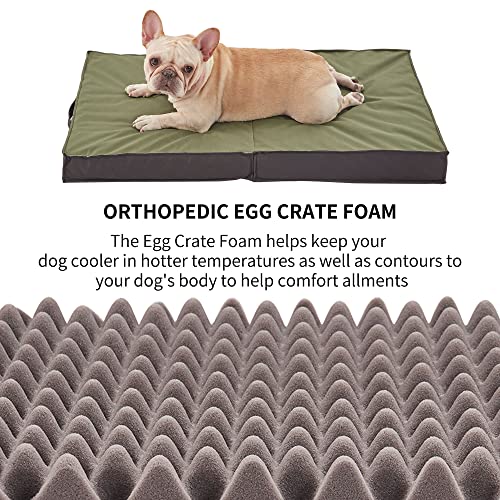 Outdoor Dog Bed - Waterproof, Portable, Foldable, Cooling, Orthopedic for Large Dogs - 35" All Weather - color: Olive Green, size: Large