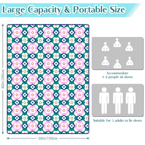 Block Floral Picnic Blankets Waterproof Foldable, 60″X80″Boho Thick Picnic Mat Outdoor Blanket for Grass,Cute Beach Blanket Sandproof Picnic Accessories for Camping Picnic Party Park Hiking - color: A07, size: 5' X 6'8" (Rectangular)