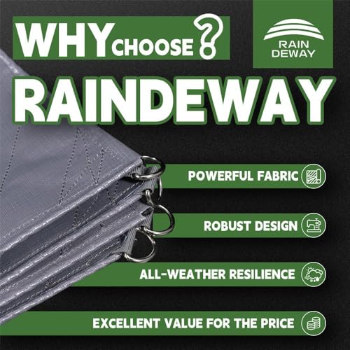 RAINDEWAY Tarps Heavy Duty Waterproof 12x20 Feet -14 Mils Super Heavy Duty Tarp with Metal Rings and Reinforced Corners and Edges, UV Resistant, Multipurpose Poly Tarp,Blue/Gray tarp - color: Gray/Blue, size: 12x20 Feet-Finished size