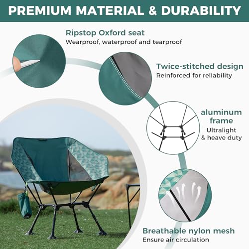 ATEPA UFO3.0 Ultralight Backpacking Chair, 330 lbs Heavy-Duty Aerospace Aluminum Folding Camp Chair with Hexagon Ergonomic Seat Anti-Sink Feet, Compact Portable Outdoor Gear for Hiking Fishing, Green - color: Green Pro- 1 Pack