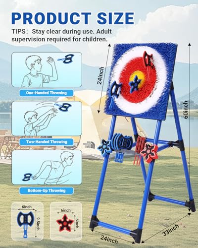 Axe Throwing Game for Backyard - 8 Throwing Axes Set - Deluxe Foldable Plastic Axe Throwing Target Game for Adults Kids, Outdoor Games Carnival Games