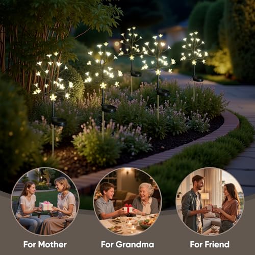 Solar Garden Lights Outdoor Waterproof,Garden Decor Solar Flowers For Outside Decorative,4Pack 2Modes Solar Powered Fairy Outdoor Decorations for Yard Patio Pathway, Gardening Gifts Mothers Day - color: Warm White, size: 4 Pack