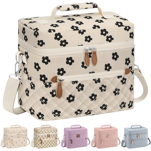 Tenot Insulated Lunch Box for Women Reusable, Leak Proof Cooler Lunch Bag Women for Work Stylish Quilted Lunch Tote Bag for Adult Picnic Travel Hiking Corduroy Black Flower - color: Corduroy Black Flower