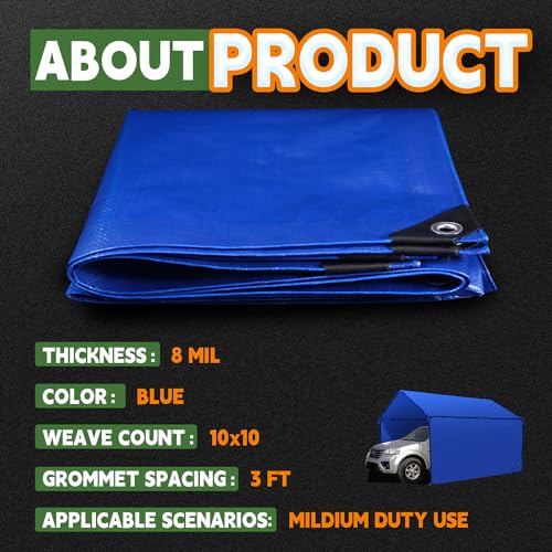 RAINDEWAY Tarps 6x8 Feet (2 Pack) 8 Mil, UV Resistant, Durable, Waterproof Poly Tarp Cover with Metal Grommets and Reinforced Edges,Blue Tarp - color: Blue, size: 6x8 Feet (2 Pcs)-Finished Size