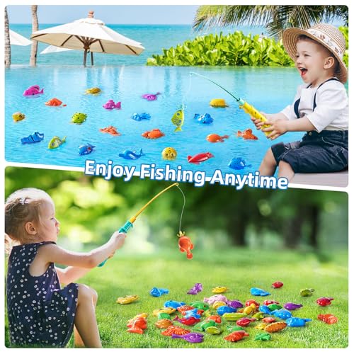 JUKUDAHU Magnet Fishing Game for Kids 3 4 5 6 7 8 Years Old - Pool Bath Toys for Toddlers, Pole Rod Net, Floating Fish Toys, Outdoor Party Toys for Boys Girls Kids Age 3-8 8-12 Year Old - style: 55 Magnet Fishing Toy