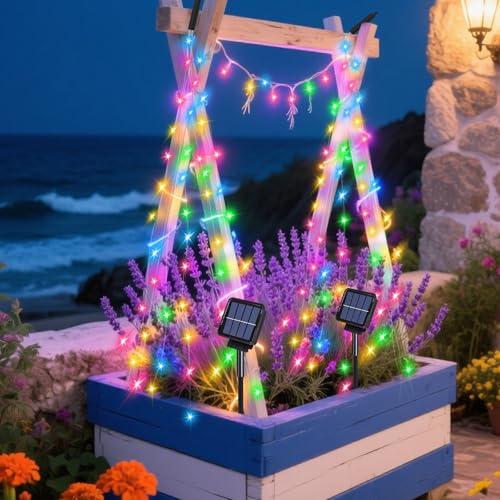 ANGMLN Solar Fairy String Lights Outside, 10 Strand 200 LEDs 8 Modes Watering Can Light for Outdoor（No Can）, Firefly Bunch Lights Waterproof Solar Powered Waterfall Lights for Garden Decor - style: Waterfall String Lights multi-color